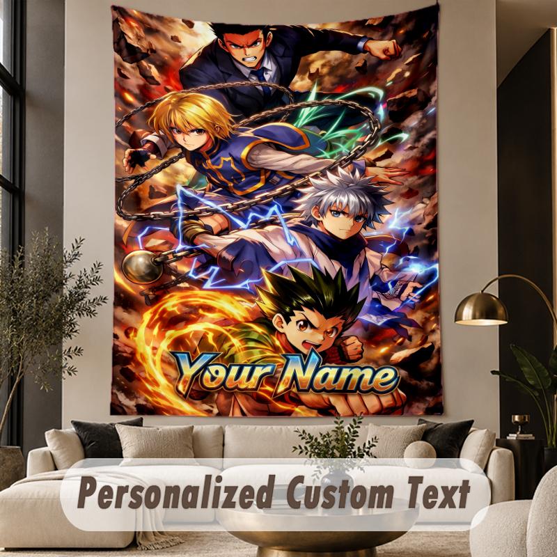 Custom Text Printed Tapestry Hunter × Hunter Pattern Large Wall Hanging Indoor Room Decor
