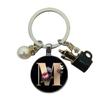 A-Z Letters Elegant Imitation Pearl Key Chain Charm Enamel 26 Letters Key Ring