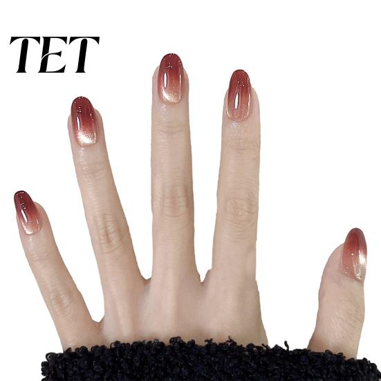 Clear Fake Nails 10Pcs Cats Eyes Press on Kit, Glossy Almond Stick-on Nails, Reusable Nail Salon Quality Long Glue False for Women Girls Press-on
