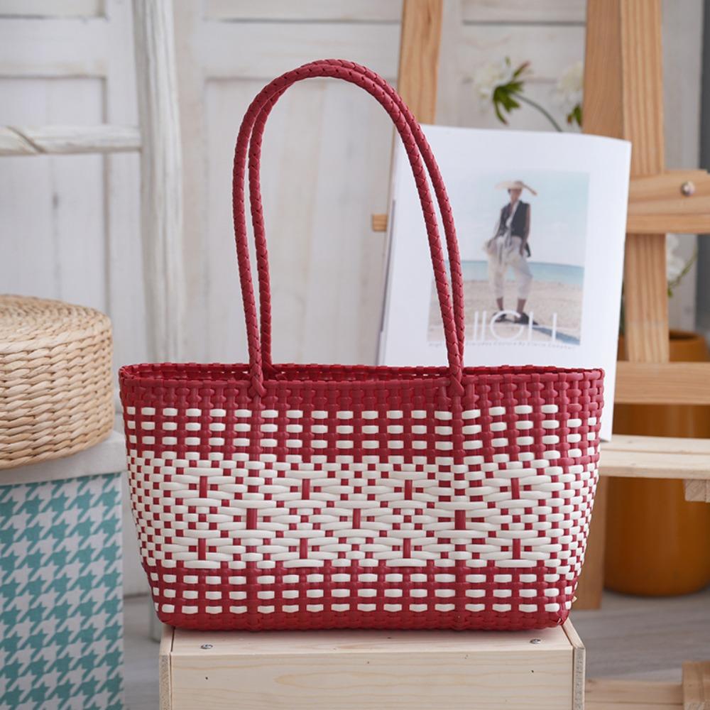 Vacation Style Weave Bag Hollow Out Plastic Handbag Trendy PVC Vegetable Basket Bag Shopping