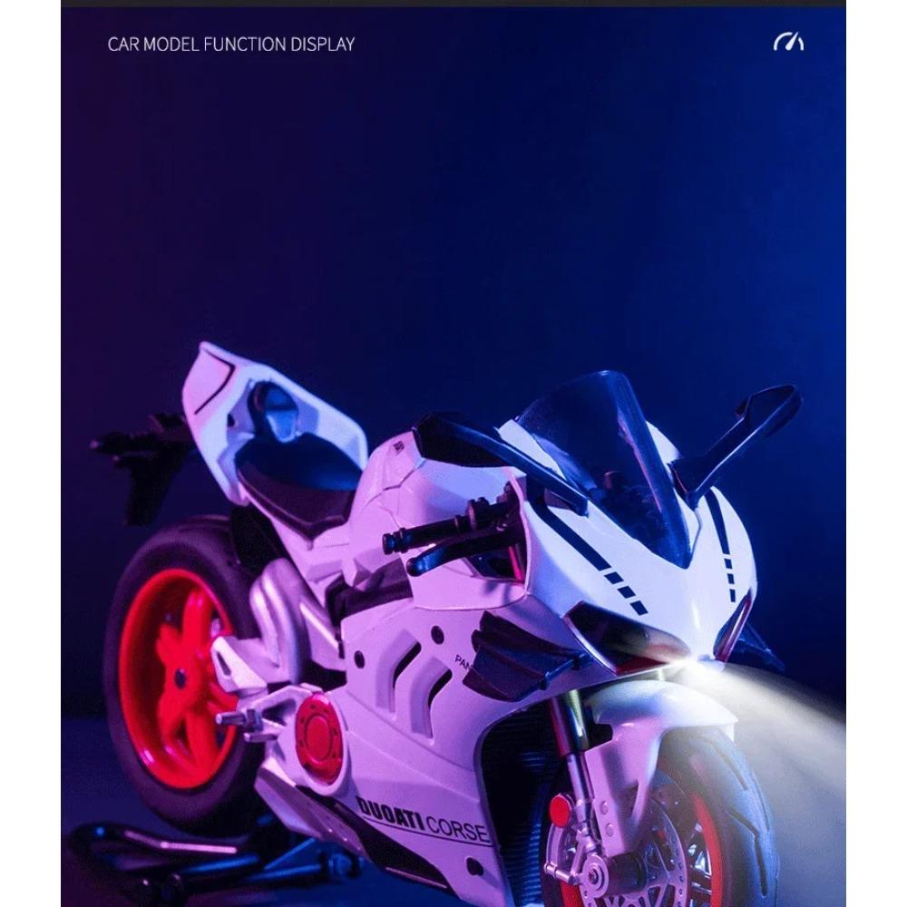 1/10 Ducati V4S S1000RR H2R Alloy Die Cast Motorcycle Model Vehicle Collection Sound and Light Off Road Autocycle Toys Car