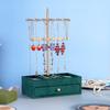 2-layer Necklace Earrings Jewelry Rack Wooden Emerald Base Ring Jewelry Storage With Drawers Bracelet Storage Box