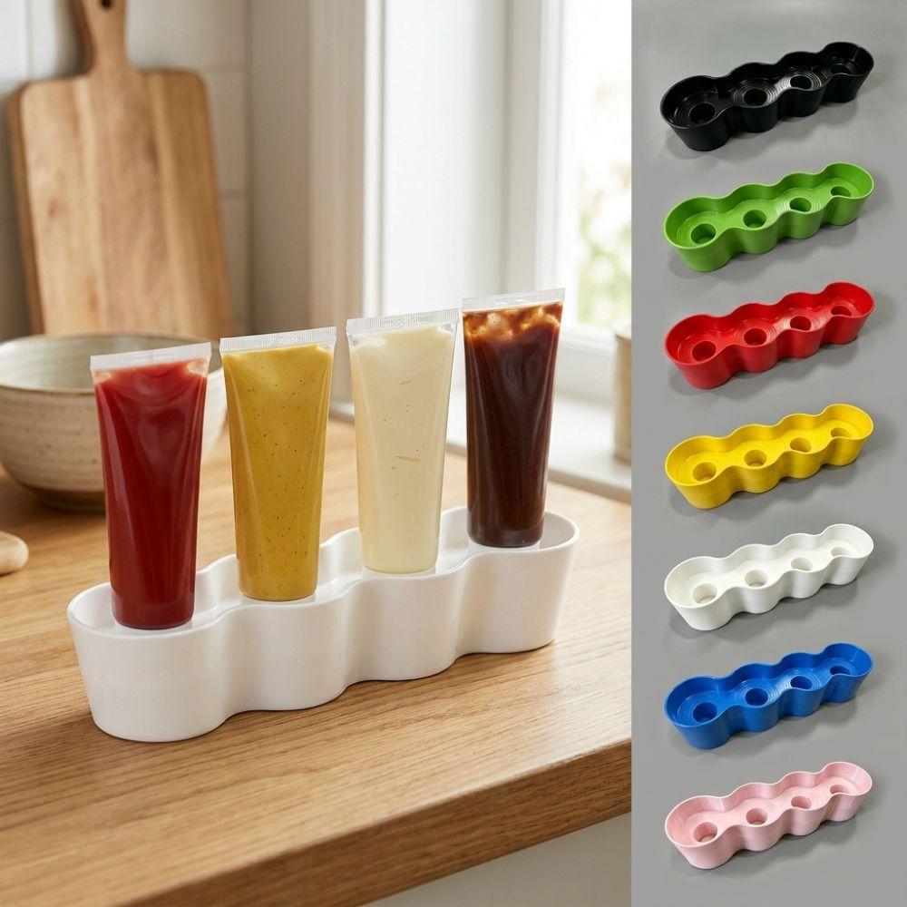 4 Slots Condiment Tube Rack Wave Shaped Pantry Squeeze Tube Box For Kitchen Fridge Door