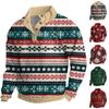 Men's Christmas Cotton Pullover Long Sleeve Outdoor Shirt Vintage Corduroy Button Stand Collar Shirt Casual Sweatshirt Christmas Print Top