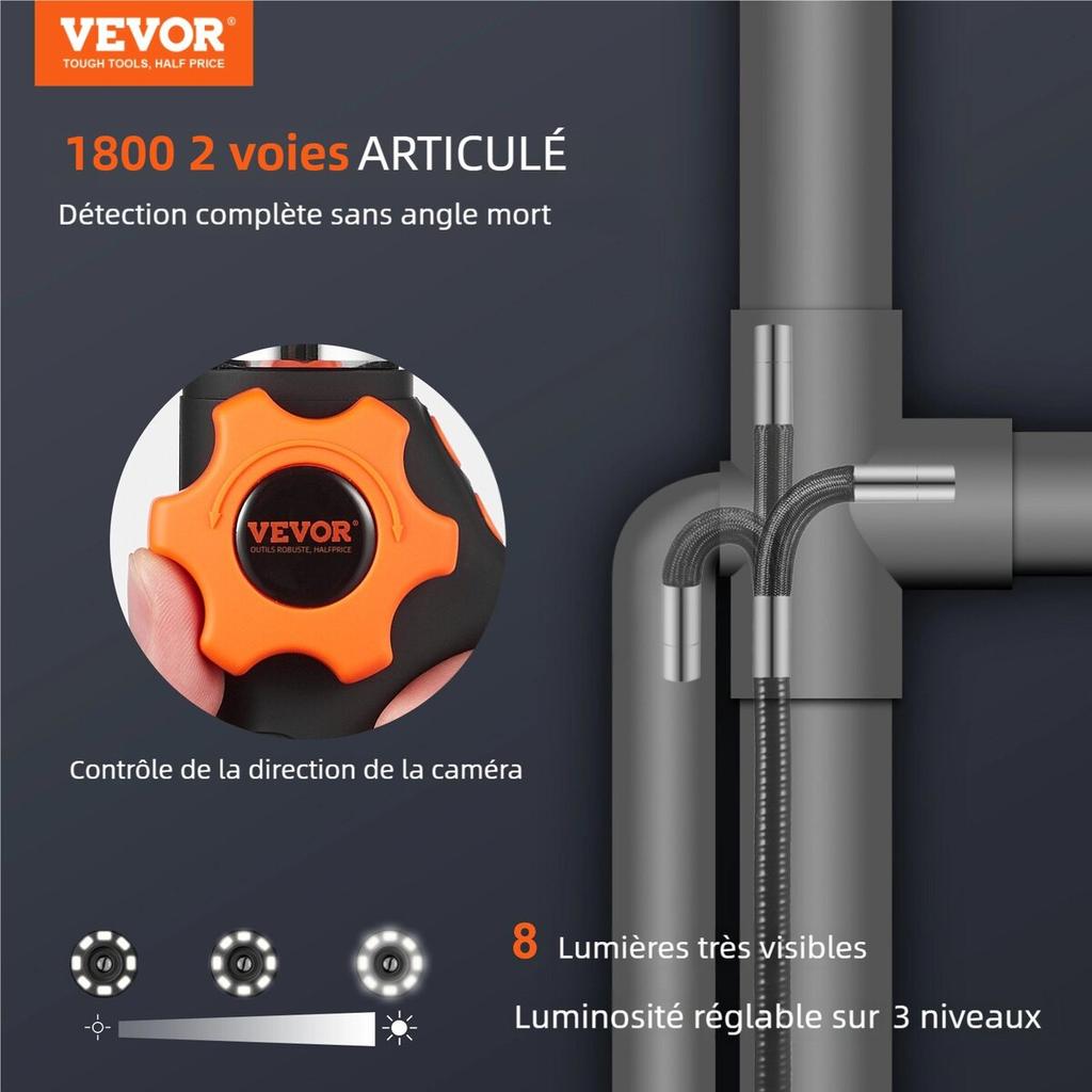 Borescope Endoscope Two-Way 180° Articulating 5" IPS 8X Zoom 6.4mm Lens