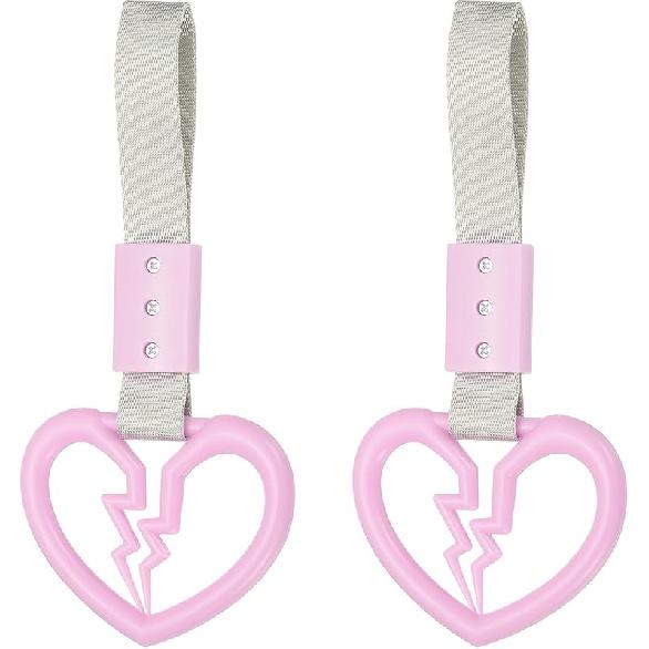 PATIKIL 2Pcs Broken Heart Shaped Car Handle Straps, Car Hanging Accessories Bumper Warning Ring Drift Charm For Auto Decor Interior Exterior