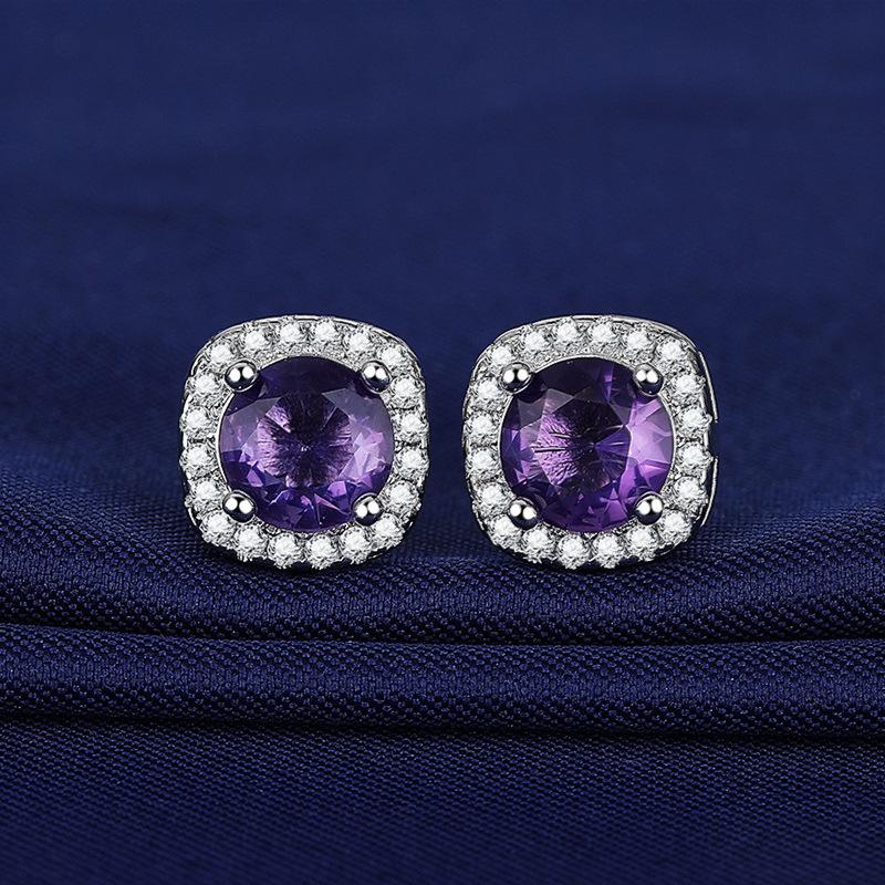 2026 Inlaid Zircon Square Bag Earrings Women's Fashion Versatile Red and Sapphire Square Earrings
