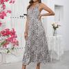 Сексуальное платье с V-образным вырезом и открытой спиной с леопардовым принтом для женщин, летнее элегантное платье для вечеринок и клуба, длинное женское повседневное плиссированное облегающее платье с бретельками через шею 26265