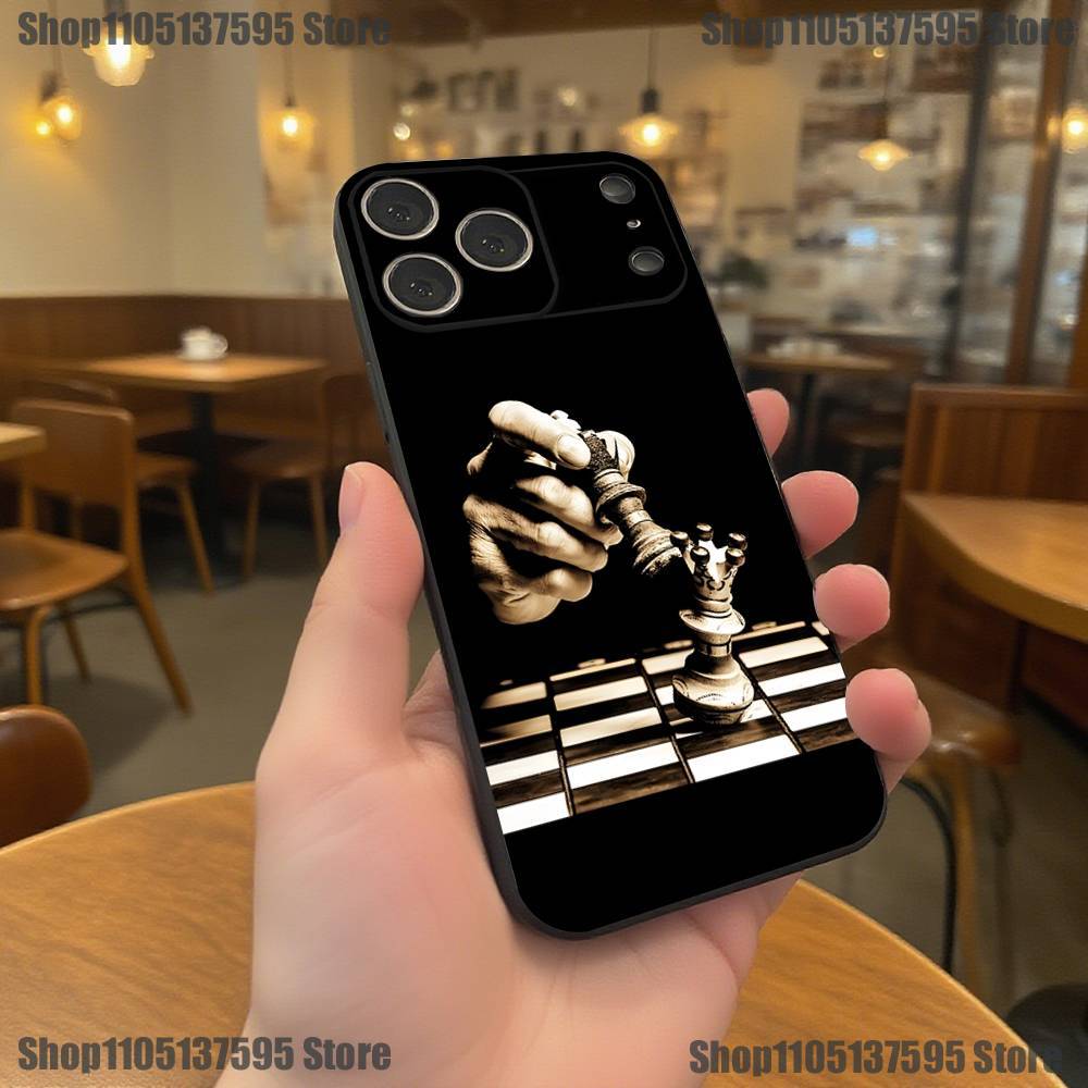Чехол для телефона Шахматы Для iPhone 17,16,15,14,13,12,11,Pro,XS,Max,XR,Plus,E,SE4,Mini Черный Мягкий Чехол