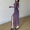 Winter Party Queen Purple Mature Sexy Beautiful Confident Elegant Graceful Women'S Translucent Thin Straight Dress