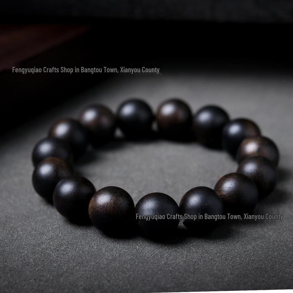 Agarwood Black Qinan High Oil Sinking Bracelet: 108 Bead Buddhist Rosary with Round and Barrel Beads, High-Quality Woody Hand Jewelry.