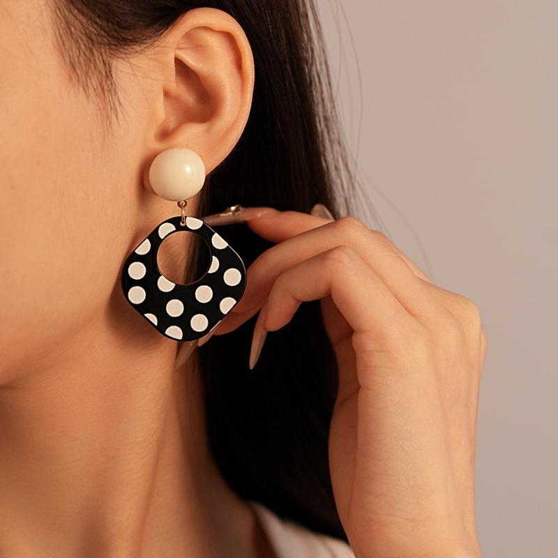 Square Acrylic Scarf For Women With Retro Black And White Polka Dot Geometric Fashion Details