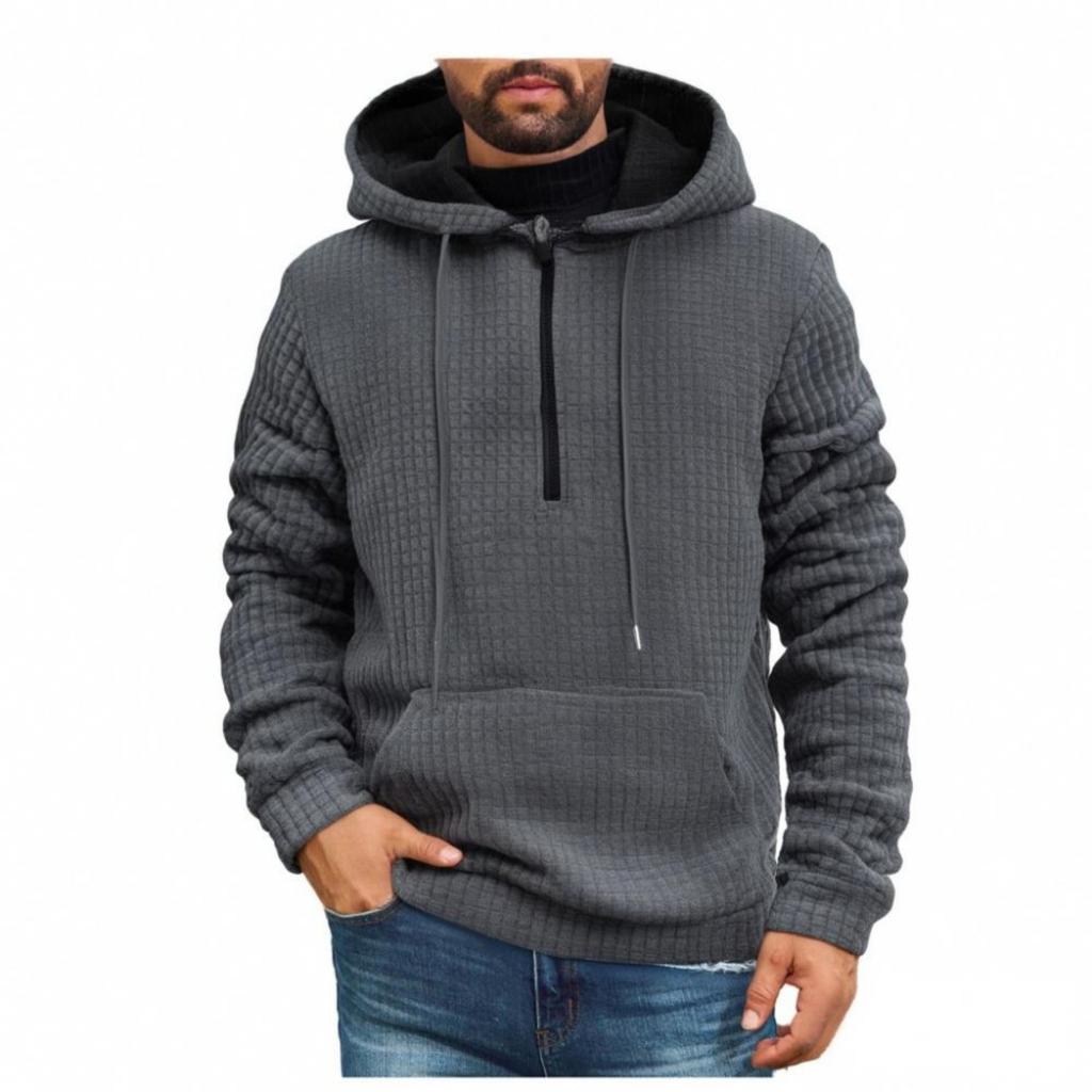Mens Pullover Fashion Quilted Hoodies Long Sleeve Hooded Sweatshirt With Pocket