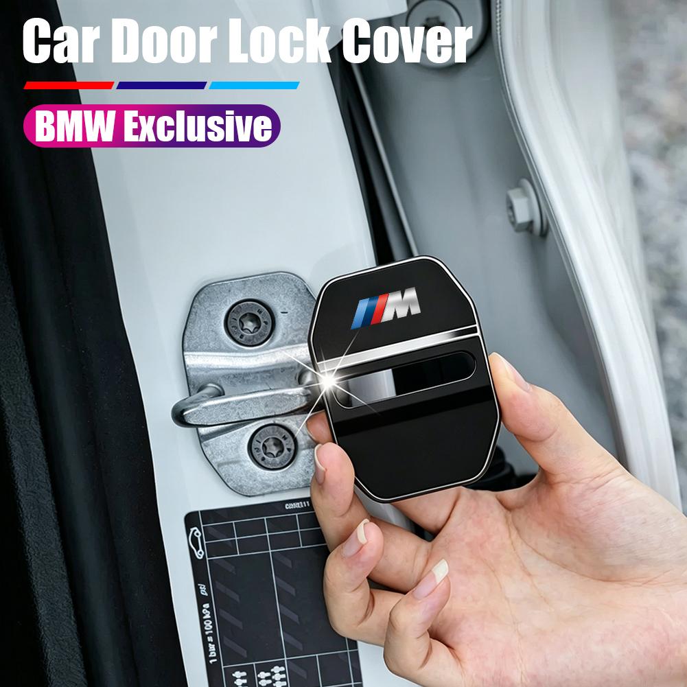 BBKD8 4Pcs Stainless Steel Shock Absorbing Car Door Lock Cover Anti Vibration Latch Protector Accessories For BMW E90 G80 M3 G30 M5 F8