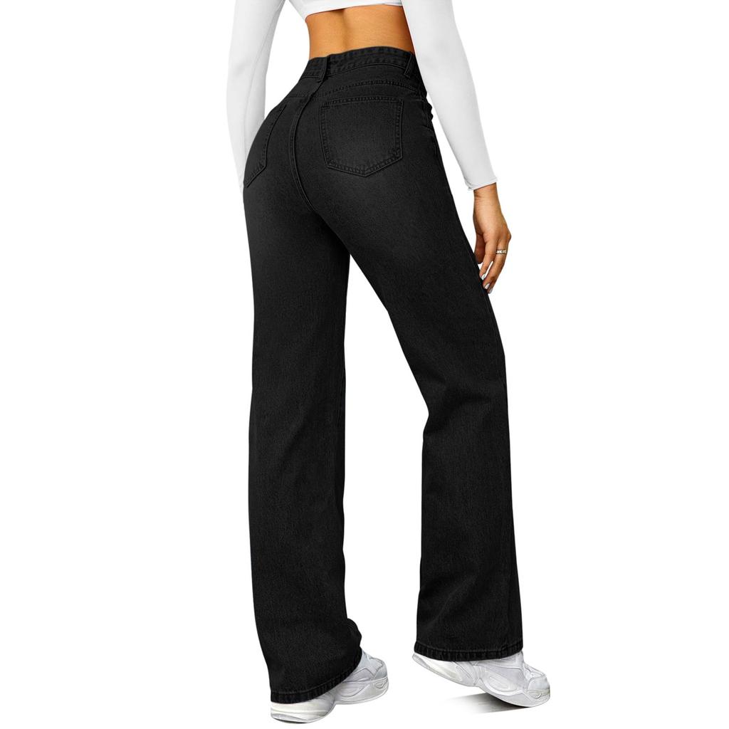 Women's High Waist Washed Women's Jeans Fashionable Versatile Straight Leg Pants