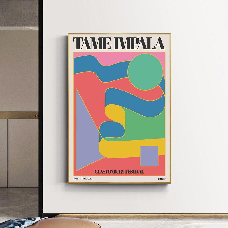 Настроить Tame Impala at Glastonbury Gig Poster, винтажный красочный холст, картина, ретро настенные панно для гостиной, домашний декор