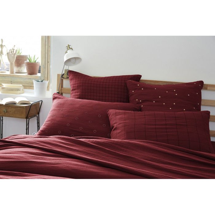 Embroidered Decorative Pillowcase "Gaïa Boho" 60 X 60 Cm &; 50 X 70 Cm "Cotton Gauze" - Gaïa Boho Wine Lees - 60 X 60 Cm