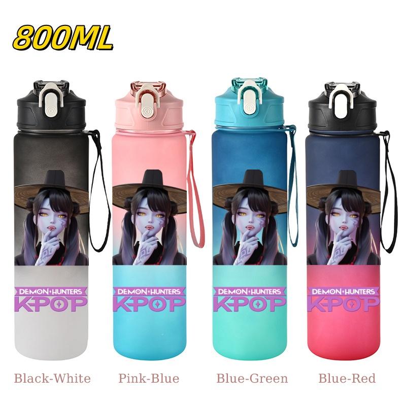 800ML KPop Demon Hunters Gradient Cartoon Pattern Big Capacity Straw Water Cup Outdoor Portable Sports Drink Bottles Travel Mug