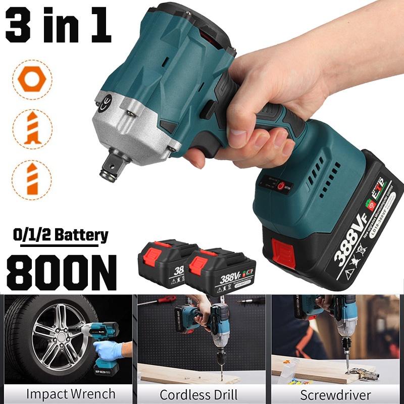 800N.M Brushless Cordless Rechargeable Electric Impact Wrench 1/2 Inch Wrench Compatible for Makita Battery