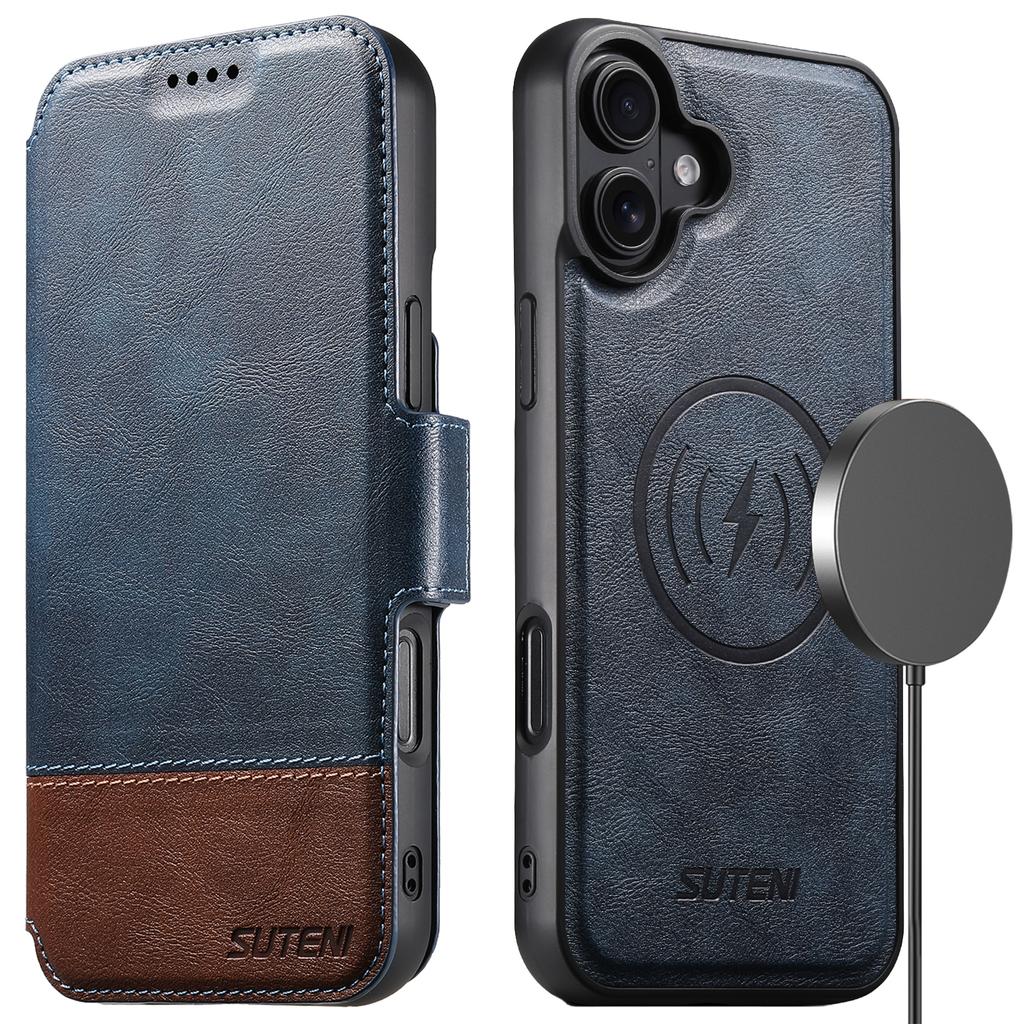 SUTENI Q-06 For iPhone 16 Case Color Splicing Magnetic Detachable Leather Phone Cover