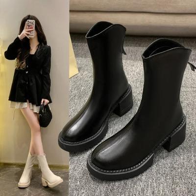 Обувь на каблуке, женские ботильоны, рабочие, на очень высоком каблуке, коричневые, на толстой платформе, короткие туфли для женщин, водонепроницаемые, черные, из искусственной кожи