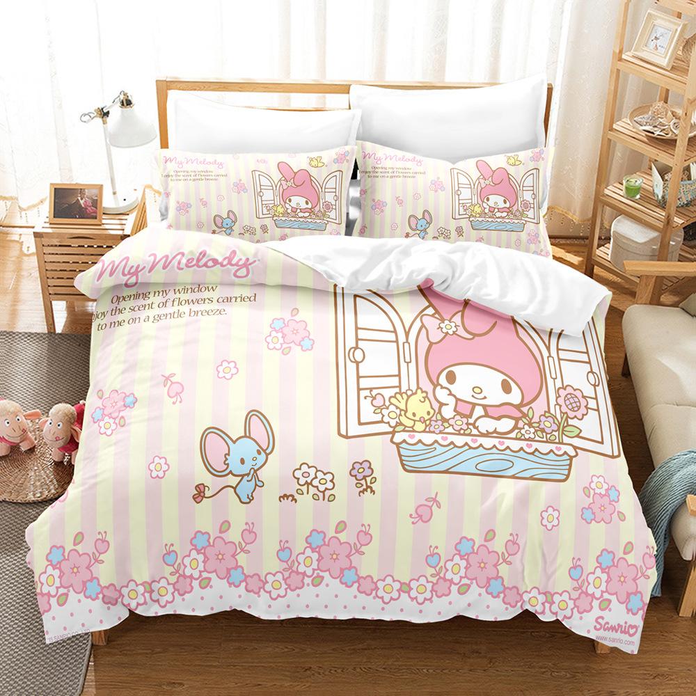 Мелодия Полированный Четырехпредметный Мультяшный Sanrio Осенне-Зимний Теплый Постельный Комплект Пододеяльник Наволочка Простынь
