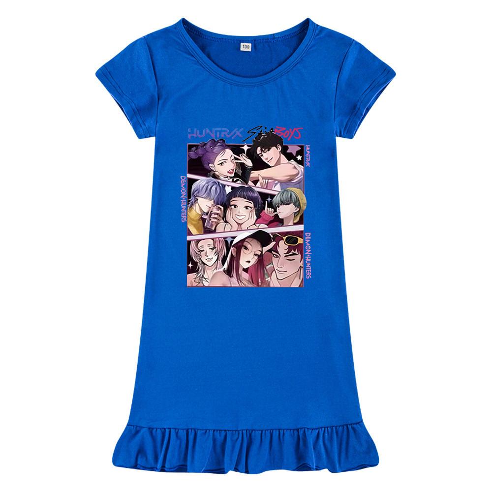 M1224 Kids Girls Sajaboys Kpop Rumi Zoey Mira Print Short Sleeves Ruffle Dress