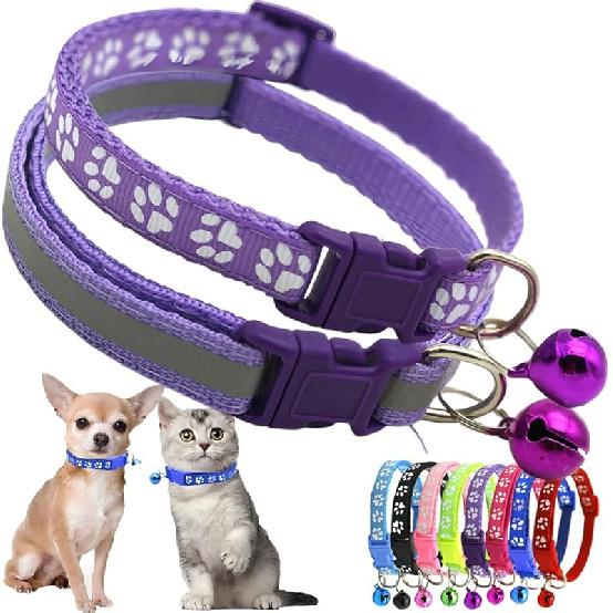 Pink Extra Small Dog Collar with Bell, 2-Pack Puppy Collar with Bells Reflective Kitten Cat Collars Adjustable Buckle for Tiny Little XS XSmall Small