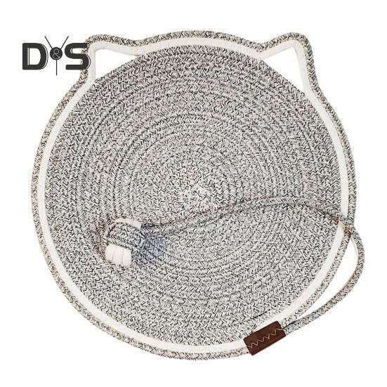 Cat Scratcher Mat Natural Cotton Rope Scratching Mat Cat Ear Design Scratcher with Ball Toy Furniture Protector for Wall Couch Carpet Sofa