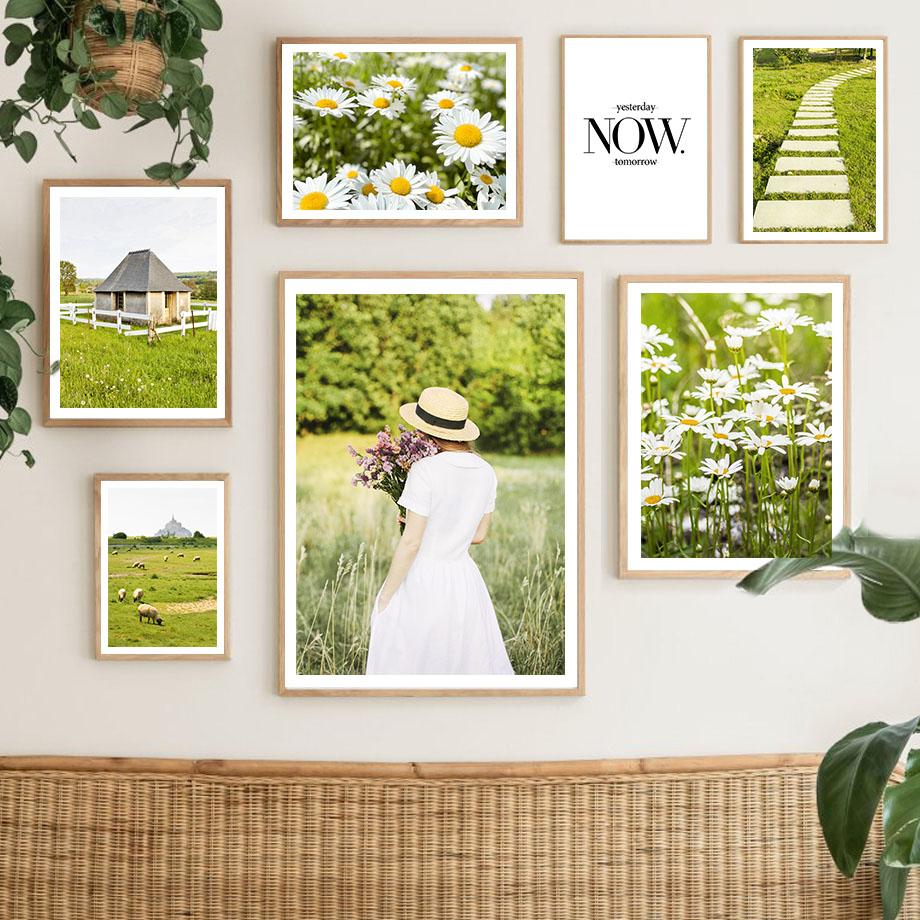 Дейзи трава девушка цветок овца ферма цитаты настенная живопись на холсте плакаты на скандинавскую тему и принты настенные панно для декора гостиной