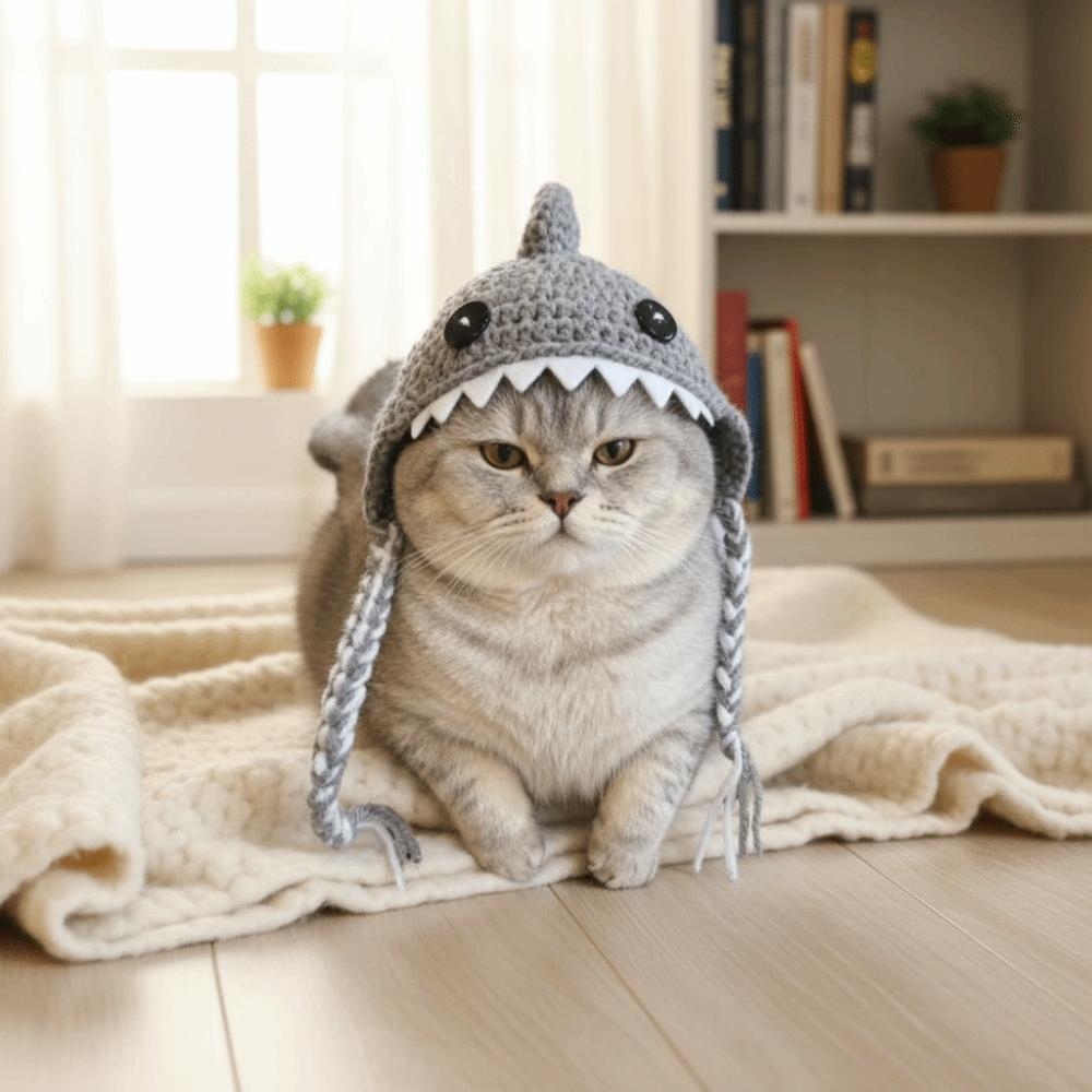 Cartoon Cat Knitted Hat Braid Design Cat Warm Hat Cute Pet Cosplay Headwear Party