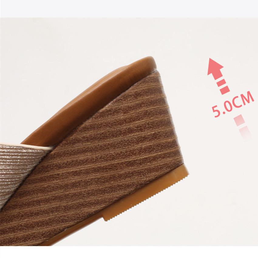 Plus Size 36 -44 45 Women Wedges Sandals Slippers Med Heel X Cross Strap Female Big Size Modern Slides Summer Shoes New