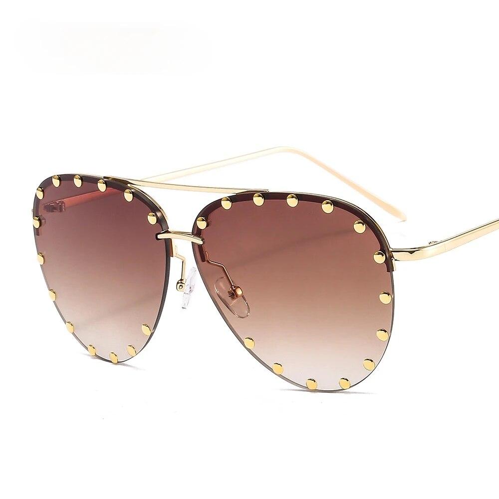 Женские солнцезащитные очки-пилоты с металлическими заклепками, женские роскошные индивидуальные очки, дизайнерские очки, оттенки UV400