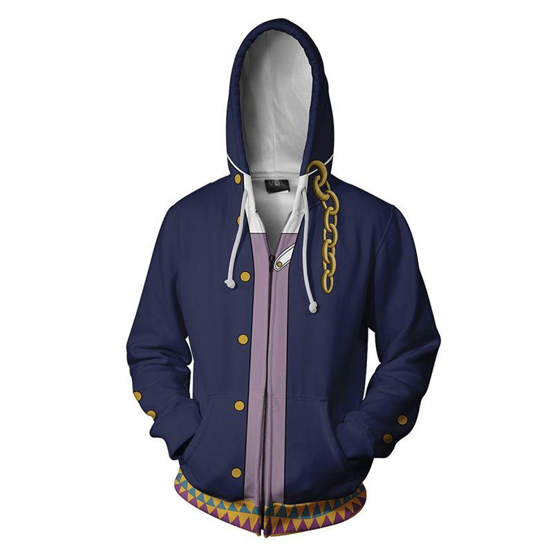 Jojos Bizarre Adventure Cosplay Hoodie Mens Stylish Zipper Jacket With Long Sleeves