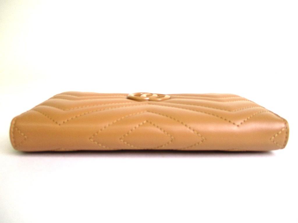 Оригинальный длинный кошелек GUCCI Marmont GG из бежевой кожи с круговой молнией #b283 Открытая коробка