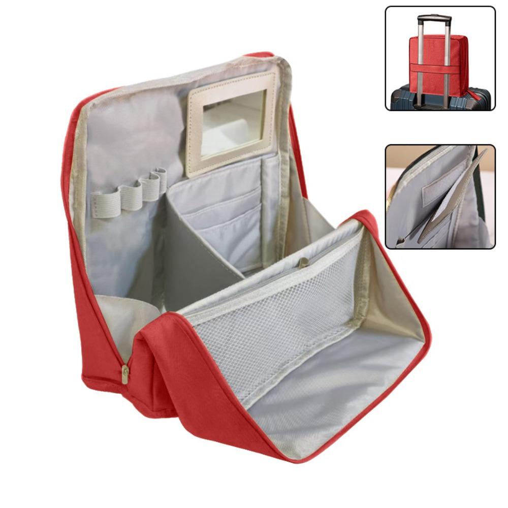Large Capacity Vertical Makeup Bag Standable Multi-Compartment Skincare Storage Bag with Mirror Partitioned Cosmetic Organizer