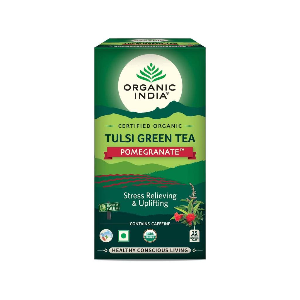ORGANIC INDIA Зеленый чай с тулси и гранатом 25 пакетиков и Тулси Сладкая роза 25 пакетиков Успокаивающий травяной напиток