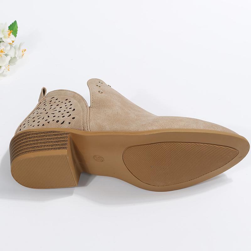 Fashion New Women Chunky Heel Short Boots Retro High Heel Boots Female Slip On Mid Heels Casual Botas Mujer Booties Feminina Size 35-43