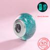 Colorful S925 Sterling Silver Blue Glow-in-the-dark Murano Princess Glass Beads Fits  Bracelet Jewelry Set Accessories