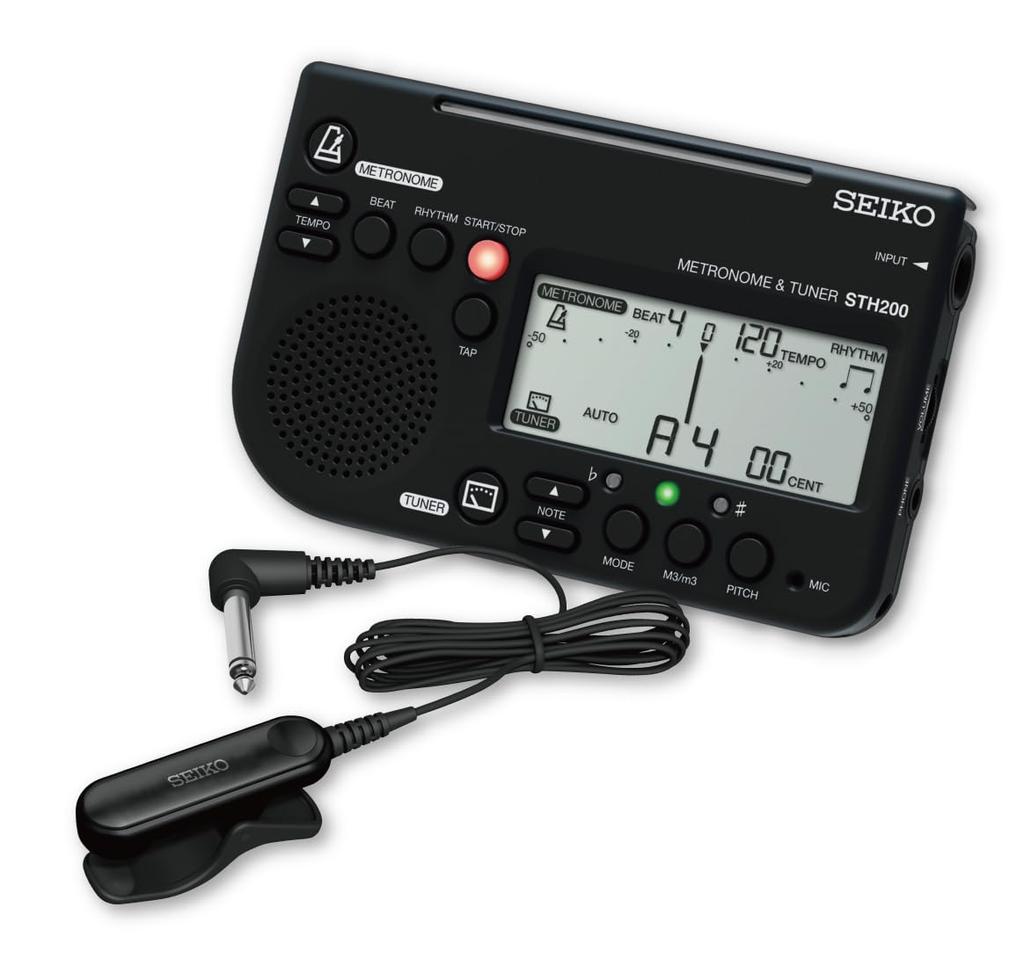 SEIKO Метроном-тюнер Черный со звукоснимающим микрофоном Специальный набор STH200BKSP & (Набор из 2 предметов)