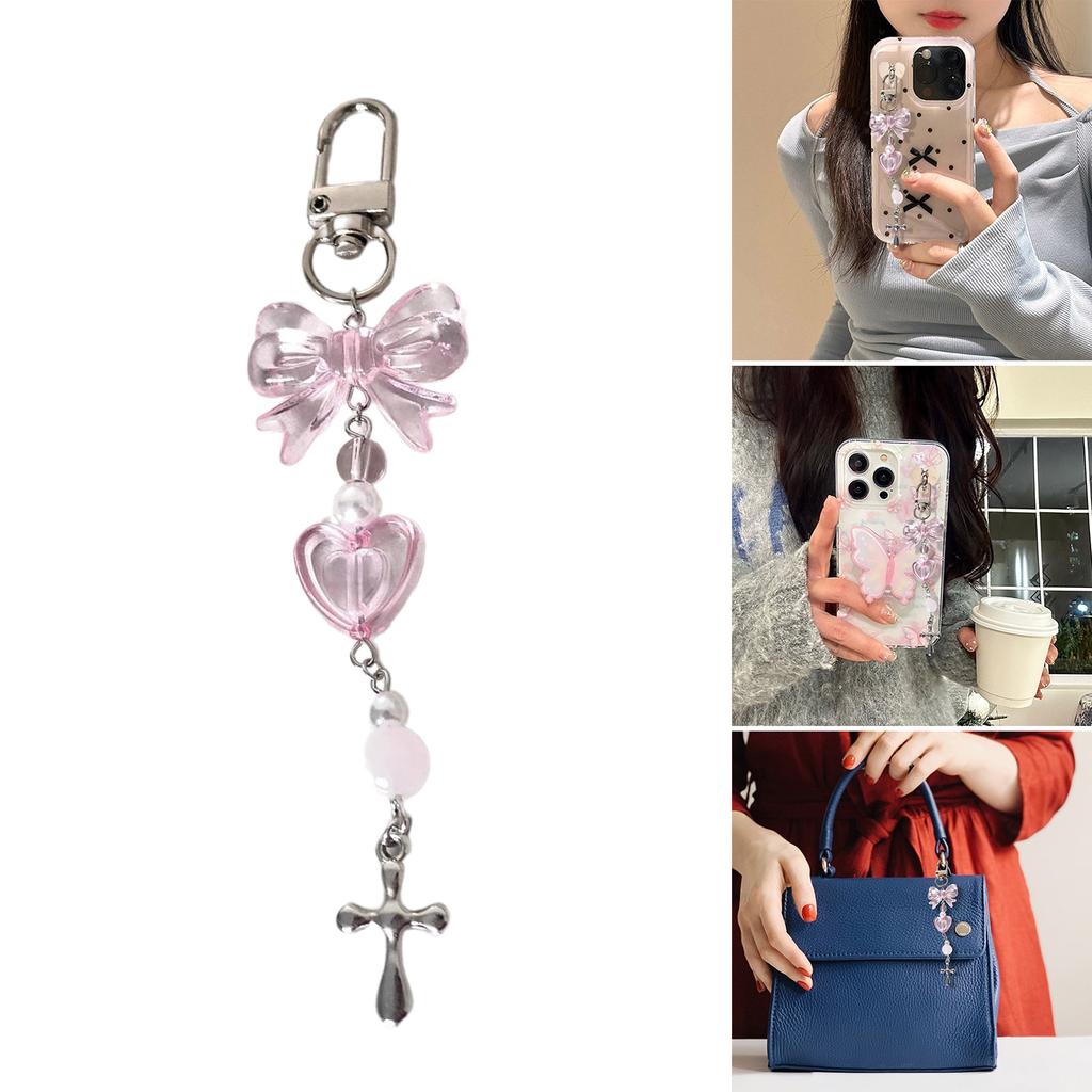Acrylic Alloy Beaded Keychain Stylish Phone Pendant for Women Girls Elegant Keyring Gift Fashionable Bag Accessory