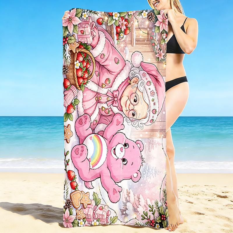 1Pc Christmas Festive Teddy Bear Cozy Scene Beach Towel, Quick Dry, Multi-Use for Beach Pool Gym Yoga Home Travel, Christmas, Halloween, Xmas Gift
