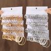 6-Pair Retro Minimalist Metal Twisted Hoop Earrings Set - Creative Geometric Design