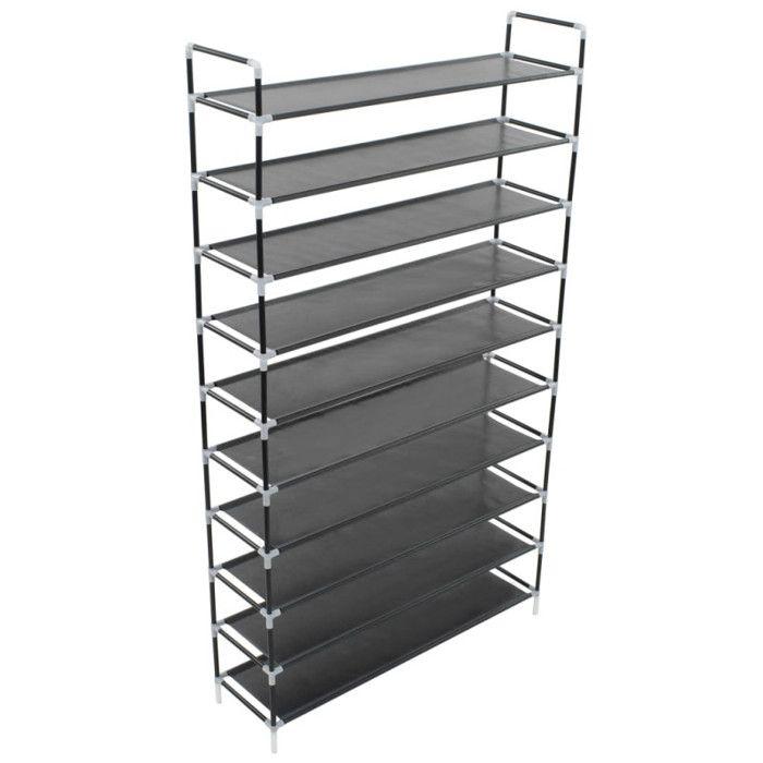 VidaXL Shoe Rack with 10 Shelves Metal and Non-woven Fabric Black