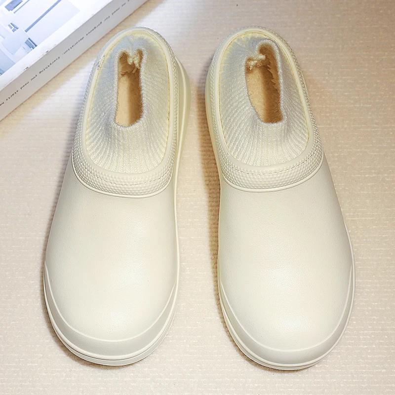 Мужская обувь для шеф-повара на платформе, меховая домашняя обувь из хлопка, мужские тапочки для дома, теплые, без застежек, молодежная мода, уличные сапоги из ЭВА