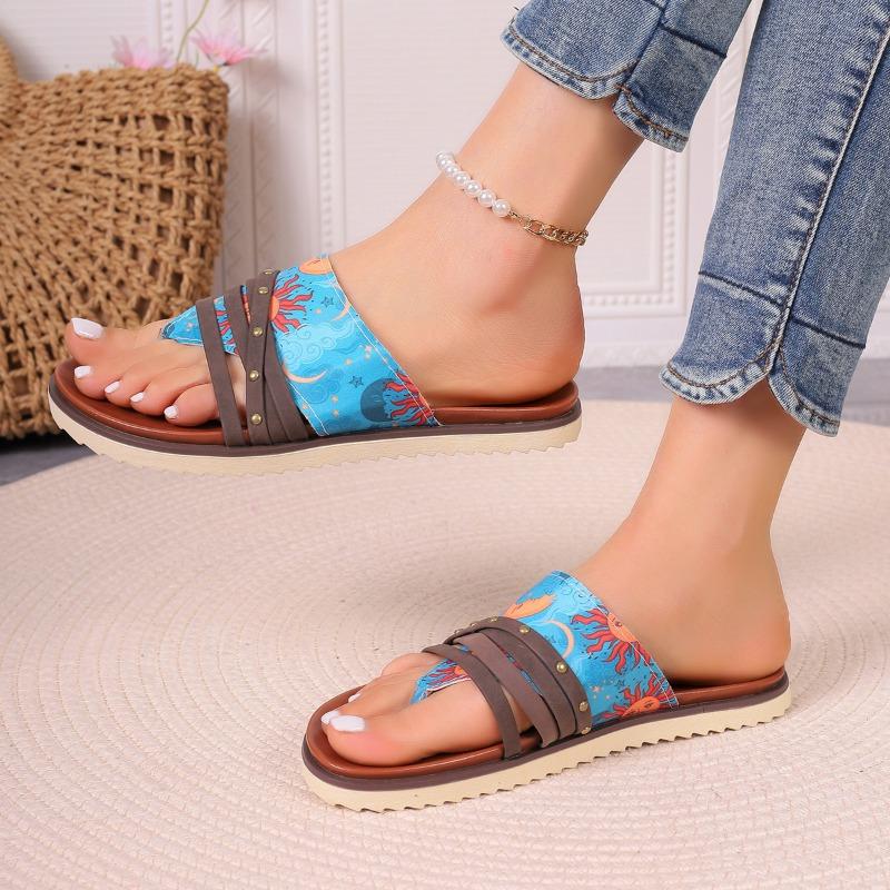 Мода 2024 Модные шлепанцы Женская обувь Летние повседневные разноцветные тапочки с астрологическим принтом