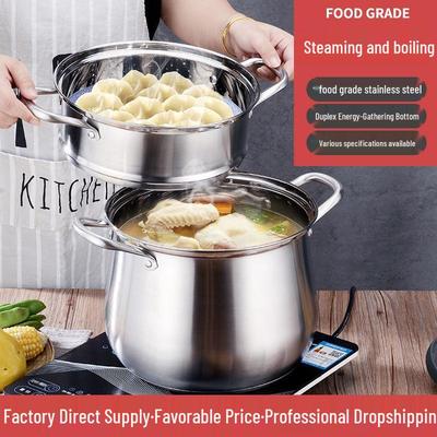 Утолщенная кастрюля из нержавеющей стали - Большая вместимость для тушения, варки и приготовления на пару на индукционных и газовых плитах
