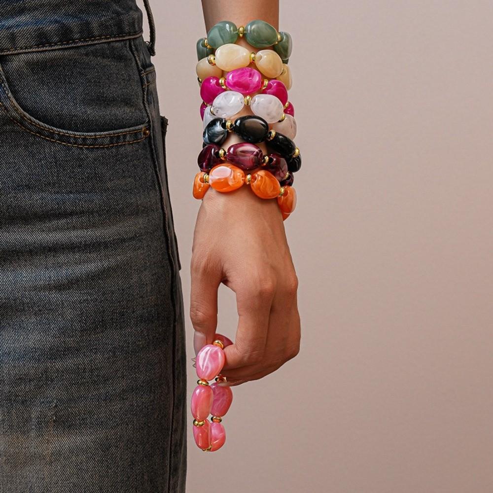Bohemian Acrylic Bangle Smudging Retro Hand Ring Temperament Irregular Wide Bracelet  Gift