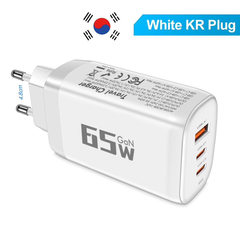 Зарядное устройство USB 65 Вт Быстрая зарядка Type C Адаптер для мобильного телефона для iPhone 15 Quick Charge 3.0 Вилка EU/KR Настенное зарядное устройство
