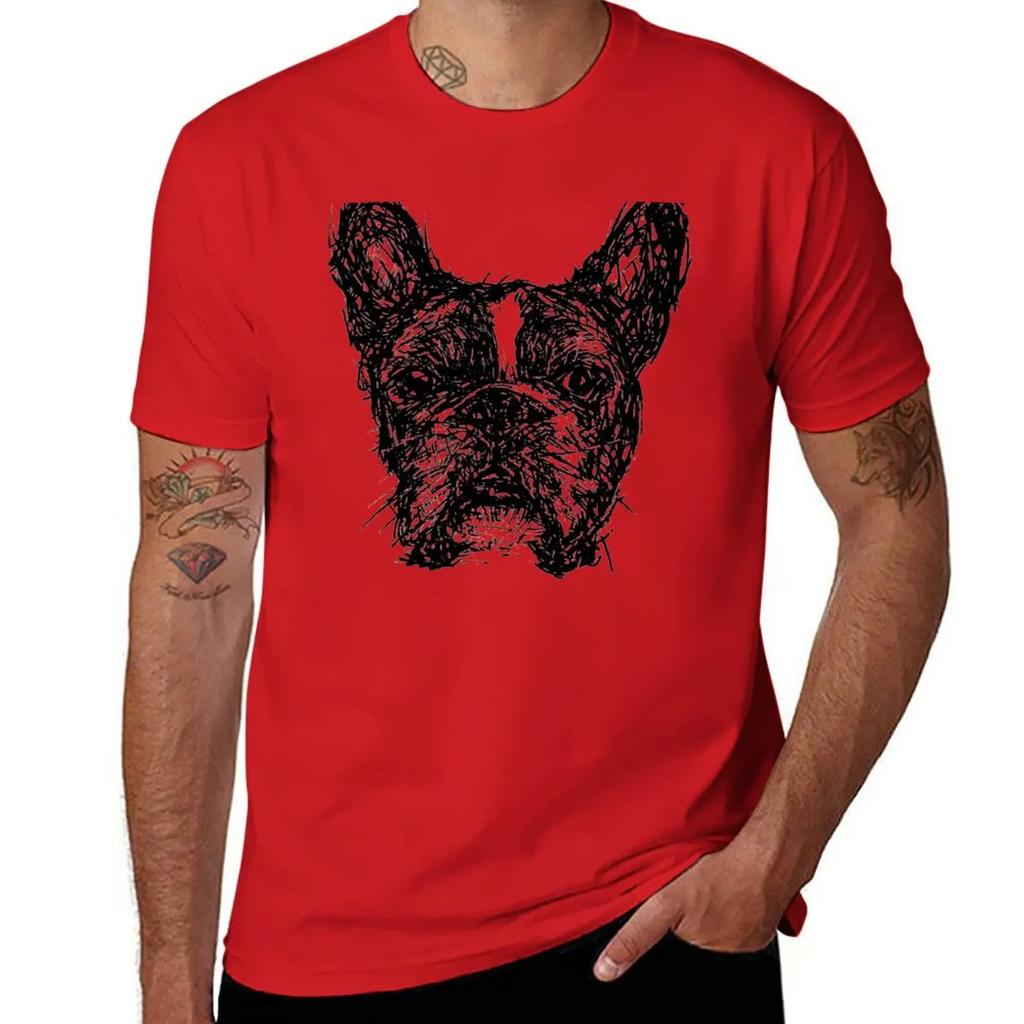 Bulldog Head Sketch T-Shirt graphics heavyweights Blouse quick-drying mens graphic t-shirts anime